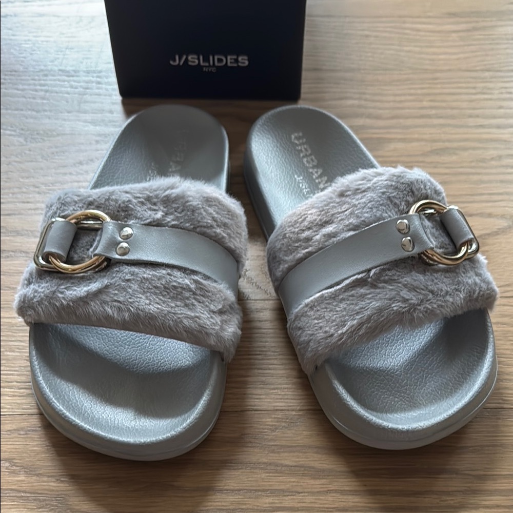 J/Slides Gray Fur Slide Sandals